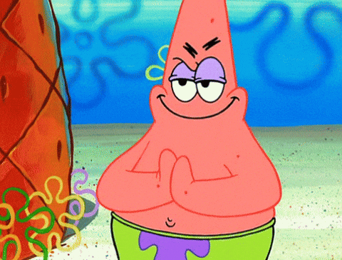 GIF of Patrick Star being sneaky rubbing his hands together GIF